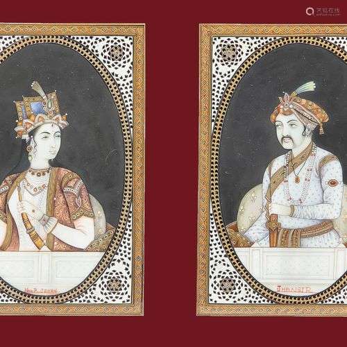 Double portrait miniature du couple de souverains moghols Ja...