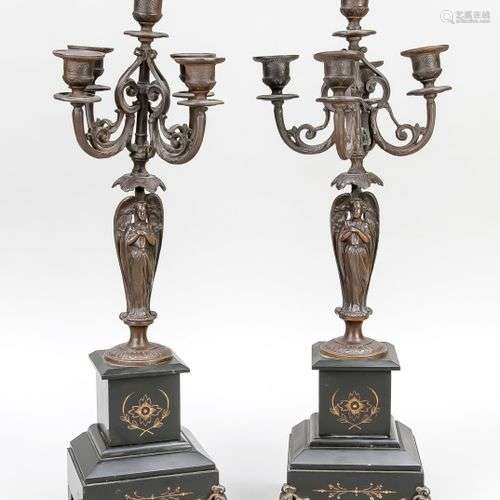 Paire de chandeliers, fin du XIXe siècle, socles en pierre p...