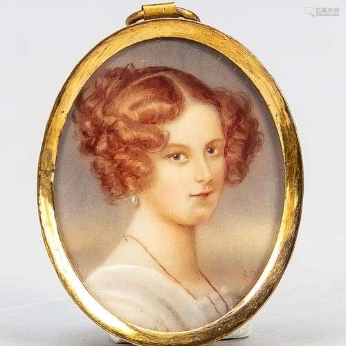 Miniature, 19ème/20ème siècle, portrait d'une jeune femme. P...