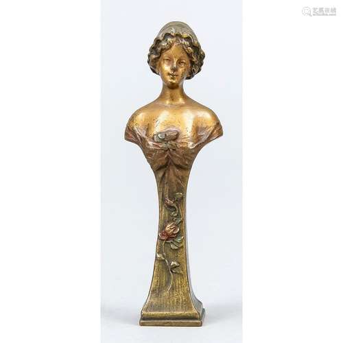 Figural petschaft, vers 1900, buste d'une beauté, initiales ...