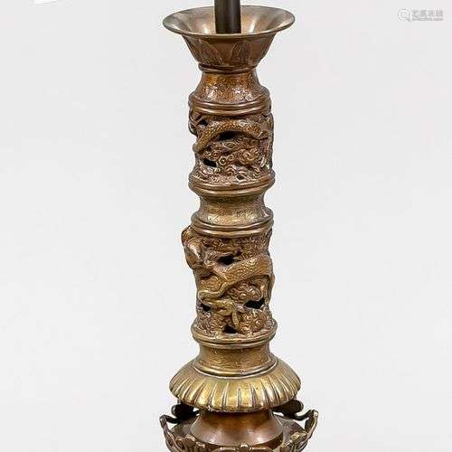 Pied de lampe chinoiserie, 19ème/20ème siècle, bronze/laiton...
