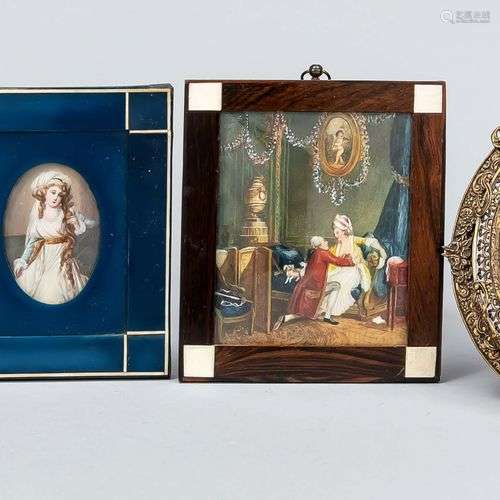 Lot mixte de 3 miniatures, 19/20ème siècle, 1 x érotique, 1 ...