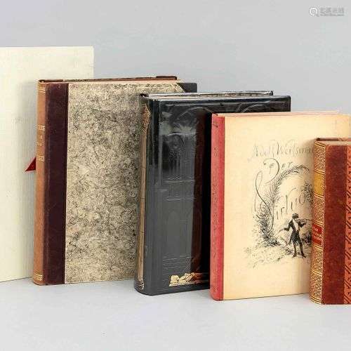 Bibliophilie. 5 titres. différents formats a. reliures. A. W...