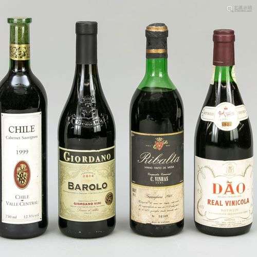4 Bouteilles de vin rouge : 1 x Barolo 2014, 1 x Ribalta 196...