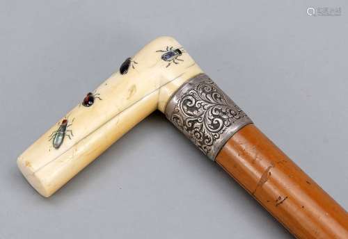 Canne de marche avec pommeau en ivoire Shibayama, 19e siècle...