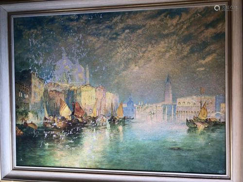 20TH CENTURY OIL ON CANVAS HARBOR SIGHTS SIGNED