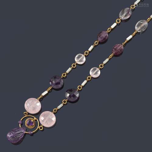 Long necklace with rose quartz, amethyst and tourm…