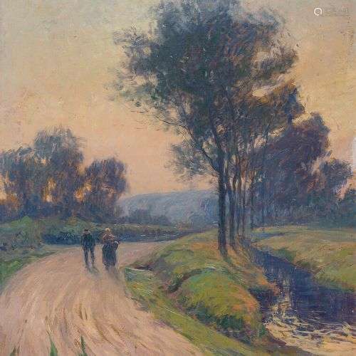 PAUL MADELINE (1863-1920) Sur la route au bord de la rivière...