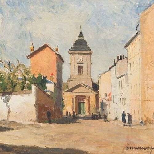 RAFAEL DURANCAMPS (1891-1979) Rue animée dans un village esp...