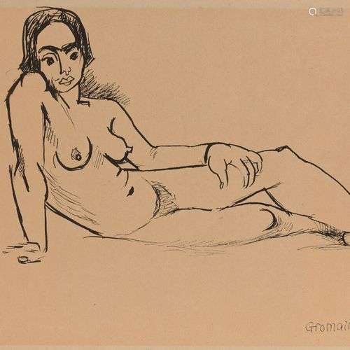 MARCEL GROMAIRE (1892-1971) Modèle allongé Encre signée en b...