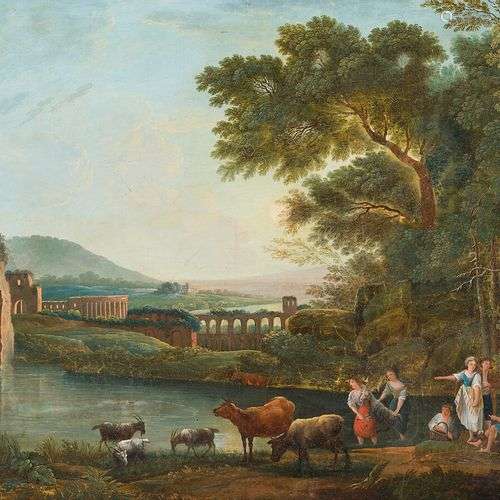 DANS LE GOUT DE CLAUDE LORRAIN Scène pastorale dans un paysa...