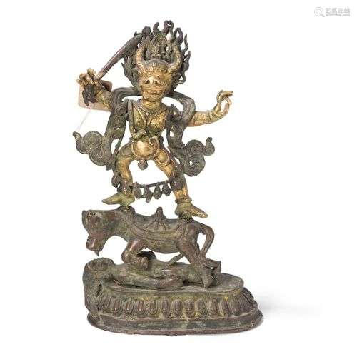 STATUETTE DE YAMANTAKA EN BRONZE PARTIELLEMENT DORE Tibet, d...