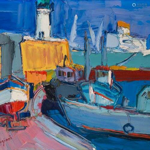 PIERRE AMBROGIANI (1907-1985) Port de pêche Huile sur toile ...