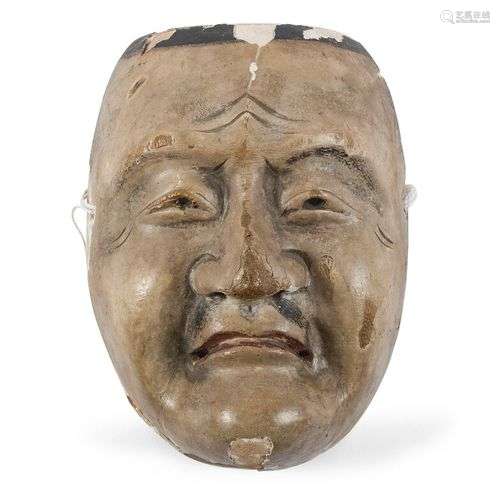 MASQUE NO EN BOIS LAQUE Japon, XIXème siècle. Le visage à l'...