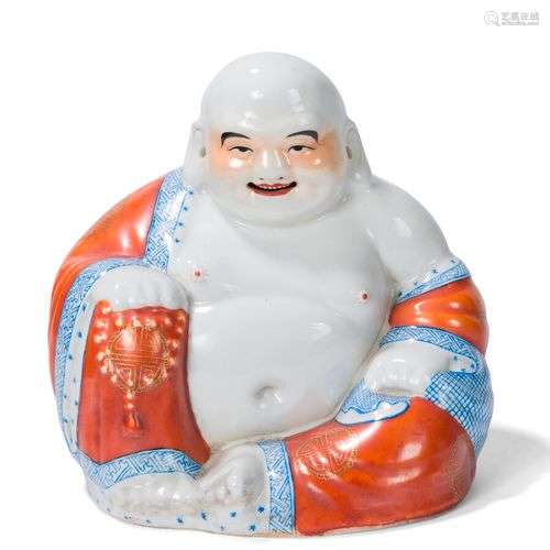 STATUETTE DE BUDAI EN PORCELAINE POLYCHROME Chine, début XXè...