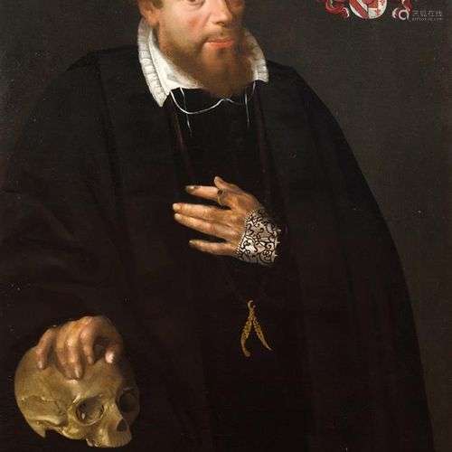 ECOLE DES PAYS-BAS VERS 1590 Portrait d'homme la main posée ...