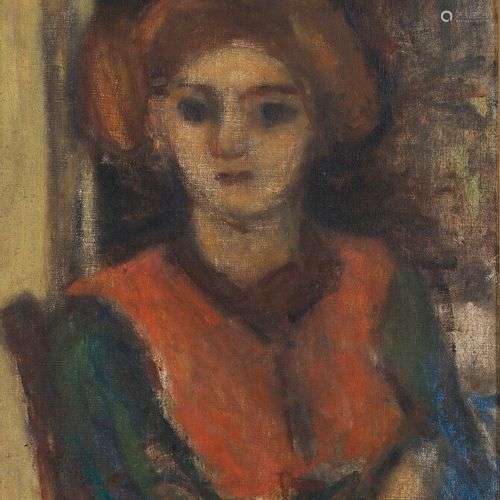 BELA CZOBEL (1883-1976) Portrait de jeune femme Huile sur to...