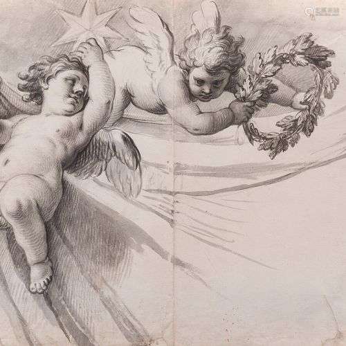 ECOLE FRANÇAISE DU XVIIIème SIECLE Deux putti d'après F. Sol...