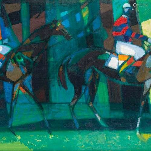 CAMILLE HILAIRE (1916-2004) Les jockeys Huile sur toile sign...