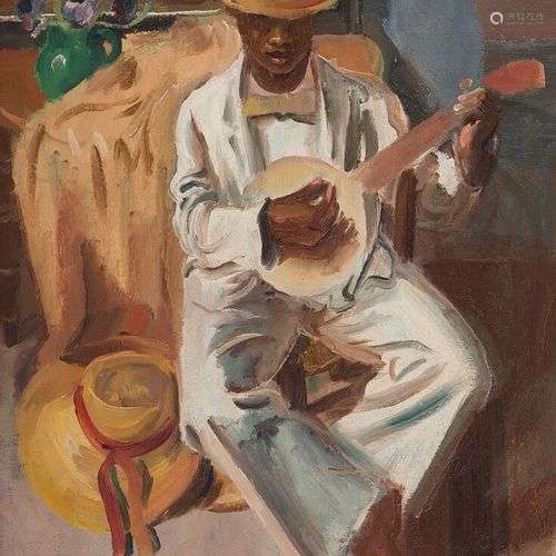 MAURICE-GEORGES PONCELET (1897-1978) Le joueur de Banjo Huil...