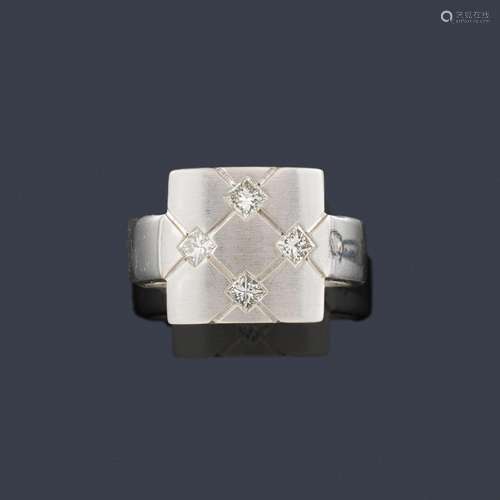 Rectangular motif ring with four princess-cut diam…