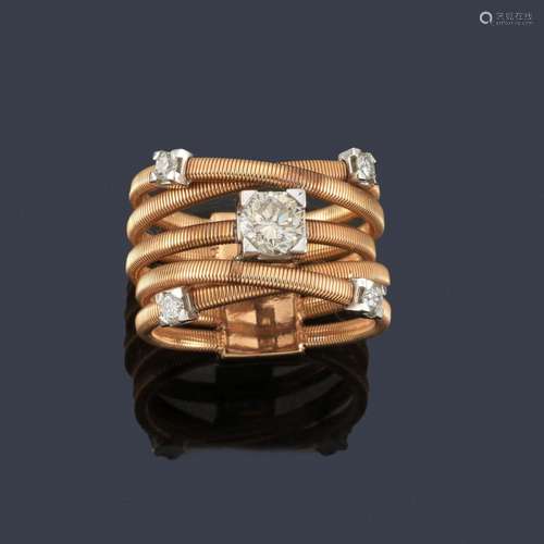 Ring with screwed bands in 18K rose gold studded w…