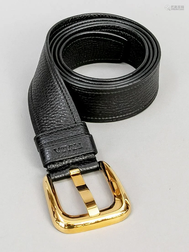 Prada, belt, black grained lea