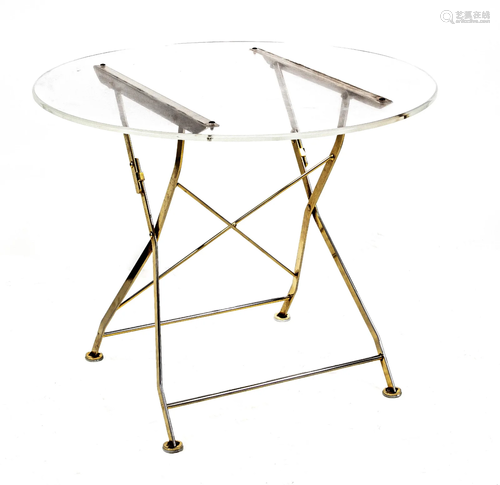 Acrylic table, 20th c., brass