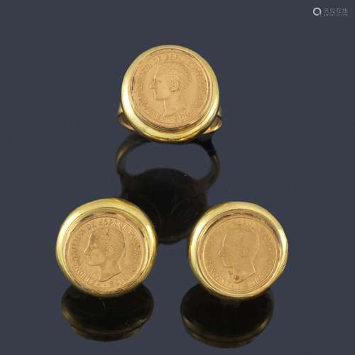 Earrings and ring with coin motifs made in 18K yel…