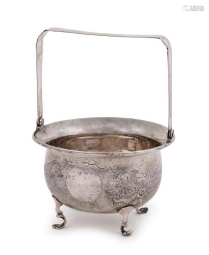 An antique Chinese silver basket with dragon decoration, 19t...