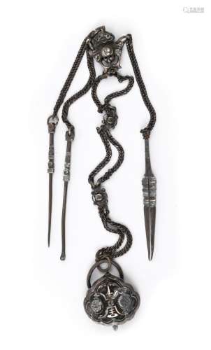 An antique Chinese silver gentleman's chatelaine groomi...