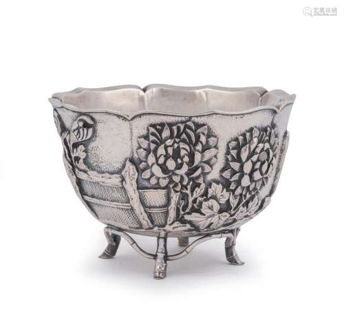An outstanding antique Chinese silver bowl, double walled co...
