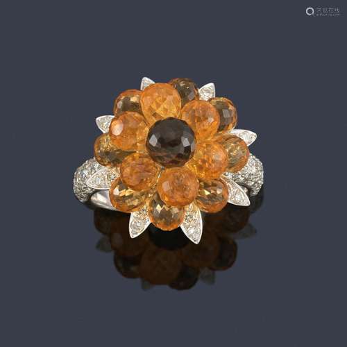 Ring set with briolette cut citrines and diamonds …