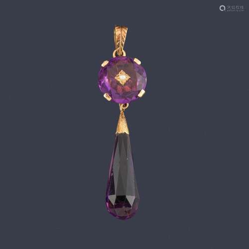 Pendant with two faceted amethysts and pearlite in…