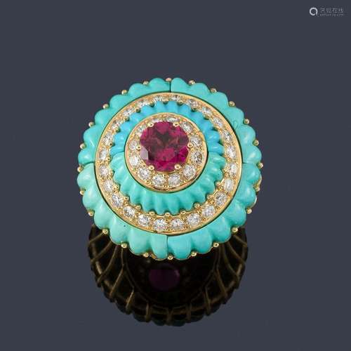 Ring 'cup cake' with central rubellite, border of ...