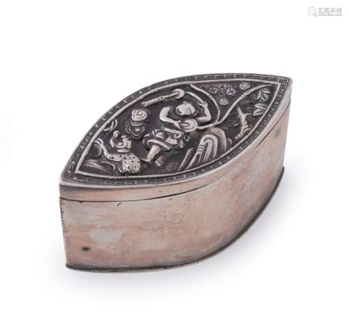 A rare Chinese silver opium box with repoussé design of LIU ...