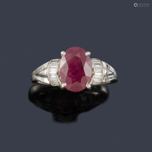 Ring with oval cut ruby ​​of approx. 2.90 ct with …