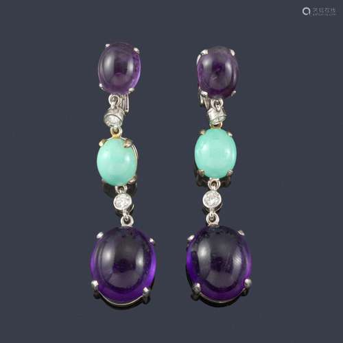 Long earrings with amethysts and turquoise in cabo…