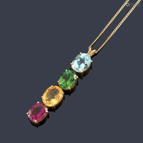 Pendant with three tourmalines (Verdelite, Rubelit…