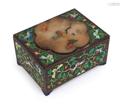 An antique Chinese gilded silver jewellery box with enamel d...