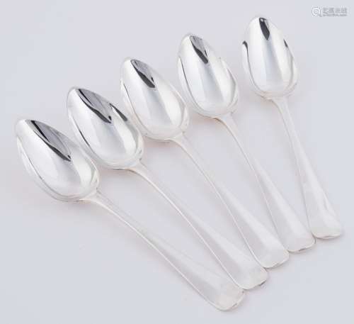 Five antique 1st grade (93.4%) Dutch silver table spoons, ma...