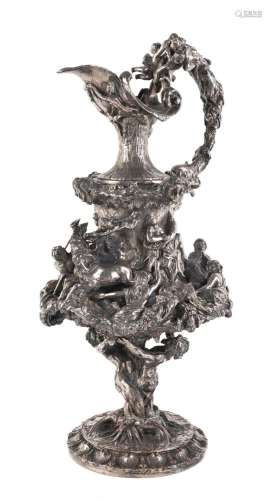 A French silvered bronze ewer depicting the marriage of Nept...