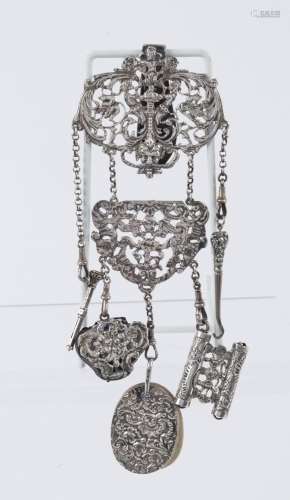 An antique sterling silver chatelaine, London, circa 1891, 2...