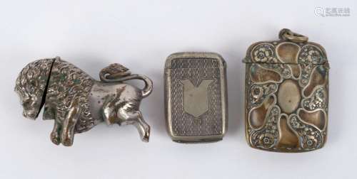 Three assorted antique silver plated vestas including rampan...