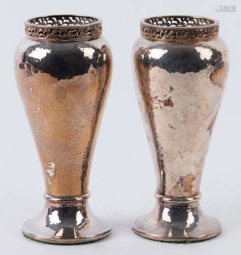 A pair of English sterling silver vases, Birmingham, 20th ce...