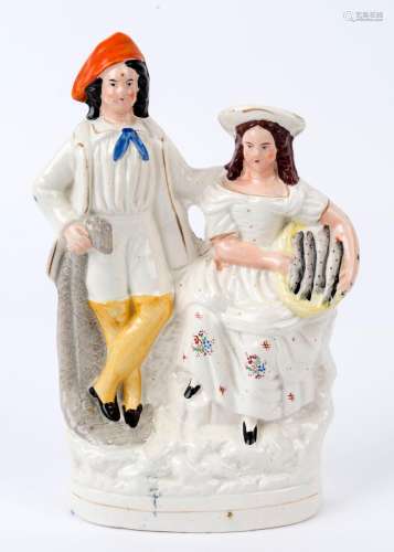 The Fisherman and Wife antique Staffordshire pottery figural...