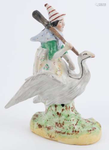 Witch and Goose Staffordshire pottery statue, 19th century, ...
