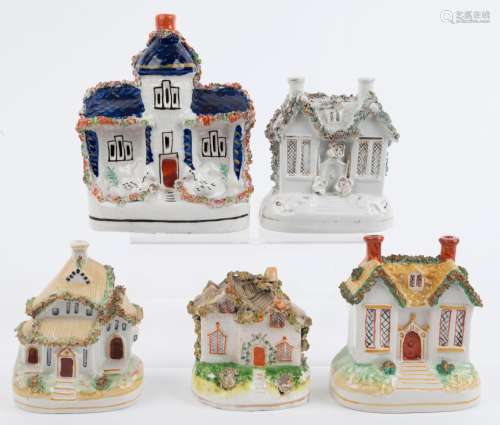 Five assorted Staffordshire pottery cottage ornaments, 19th ...
