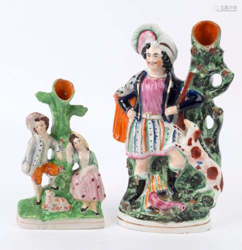 Two Staffordshire porcelain figural vases, 19th century, 35c...