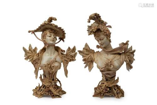 A pair of Austrian Art Nouveau porcelain busts by Stellmache...